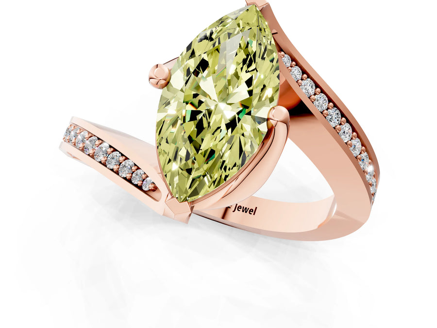 Rose gold Fancy Yellow Marquise Cut Solitaire Diamond Twist Band with Pavé Setting and Four-Prong Setting