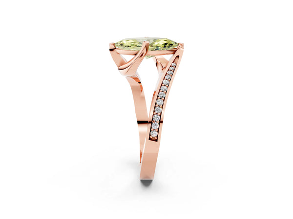 Rose gold Fancy Yellow Marquise Cut Solitaire Diamond Twist Band with Pavé Setting and Four-Prong Setting