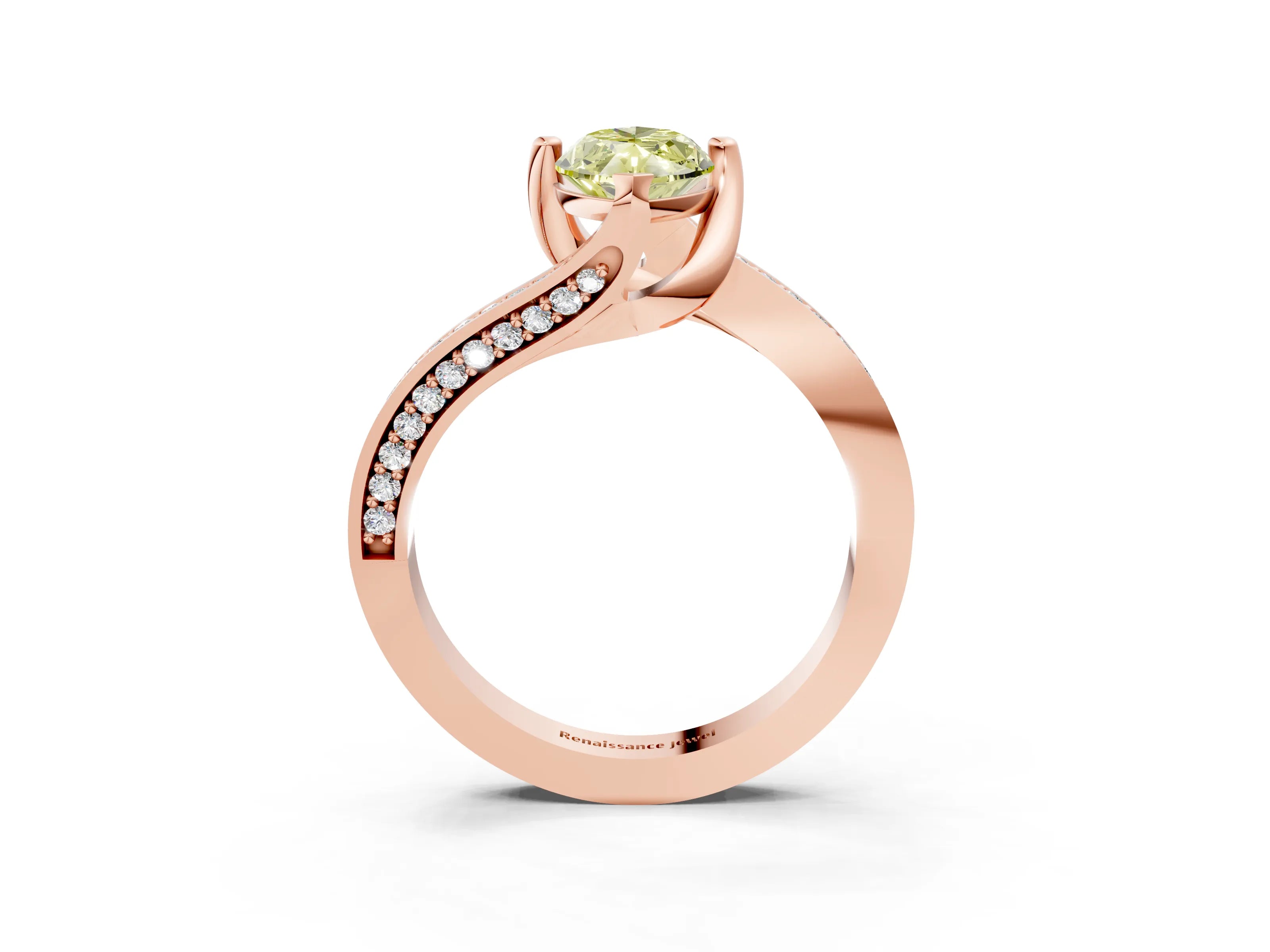 Rose gold Fancy Yellow Marquise Cut Solitaire Diamond Twist Band with Pavé Setting and Four-Prong Setting_3