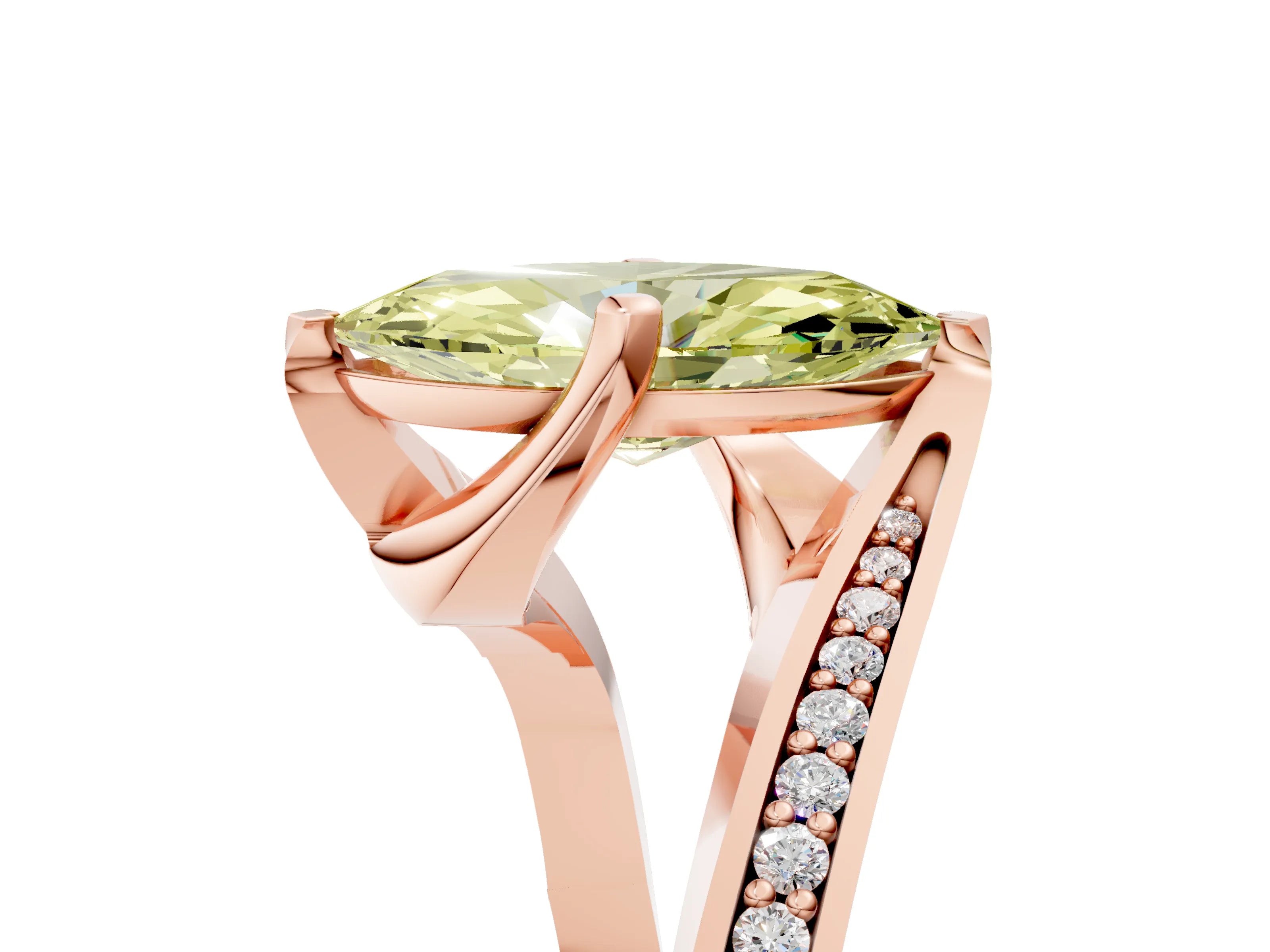 Rose gold Fancy Yellow Marquise Cut Solitaire Diamond Twist Band with Pavé Setting and Four-Prong Setting_5