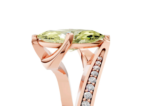 Rose gold Fancy Yellow Marquise Cut Solitaire Diamond Twist Band with Pavé Setting and Four-Prong Setting_5