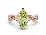 Rose gold Fancy Yellow Marquise  Cut Solitaire Diamond Twisted Band with Pave Setting