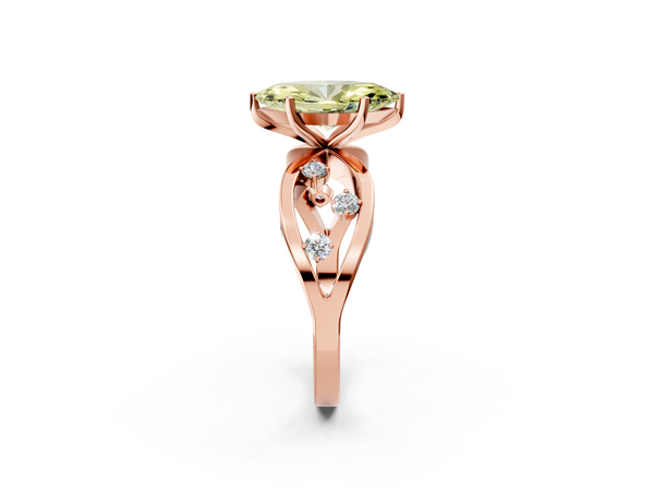 Rose gold Fancy Yellow Marquise  Cut Solitaire Diamond with Side Stones on Criss-Cross Band and Four-Prong Setting