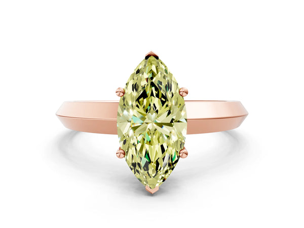 Rose gold Fancy Yellow Marquise  Cut Solitaire Engagement Ring with Flat Band and Four-Prong Setting