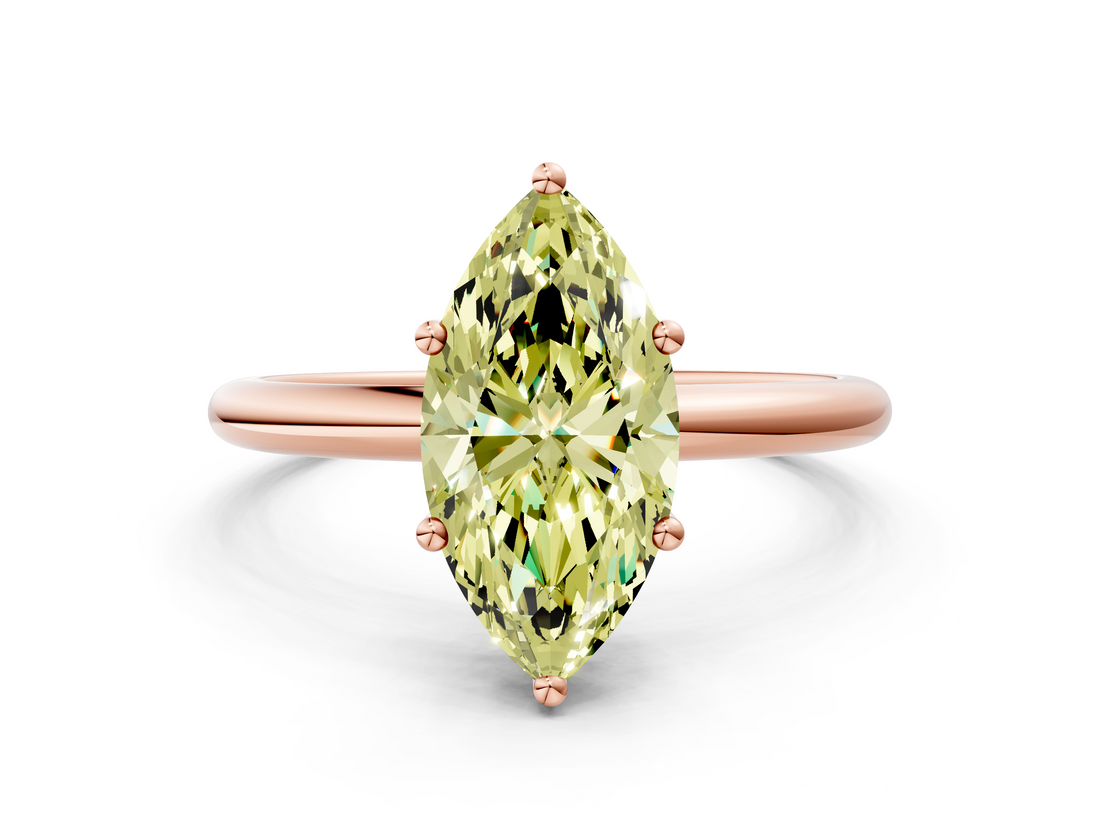 Rose gold Fancy Yellow Marquise  Cut Solitaire Engagement Ring with Four-Prong Setting and Classic Band