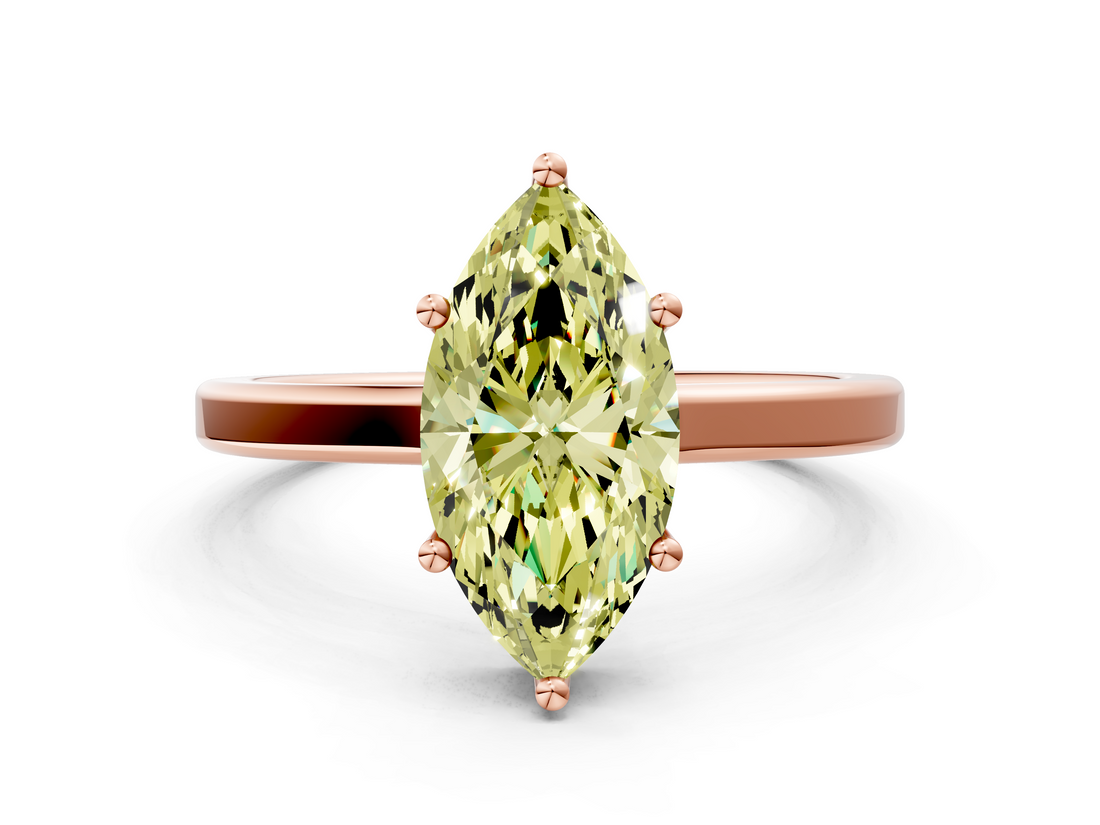 Rose gold Fancy Yellow Marquise  Cut Solitaire Engagement Ring with Four-Prong Setting on a Classic Band
