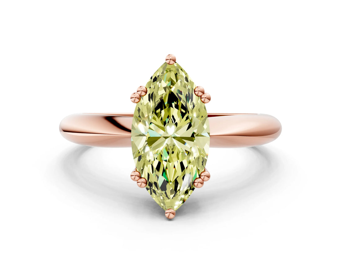Rose gold Fancy Yellow Marquise  Cut Solitaire Engagement Ring with Tapered Band and Four-Prong Setting 1