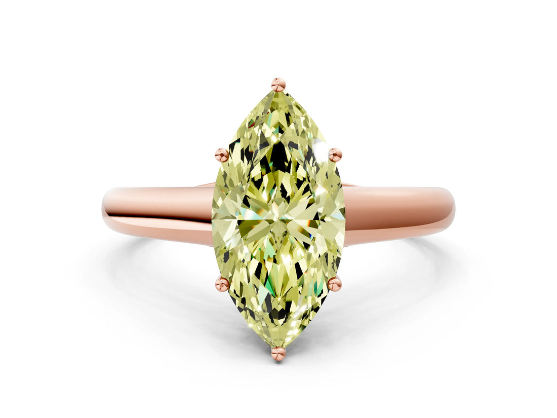Rose gold Fancy Yellow Marquise Cut Solitaire Engagement Ring with Tapered Band and Four-Prong Setting_3