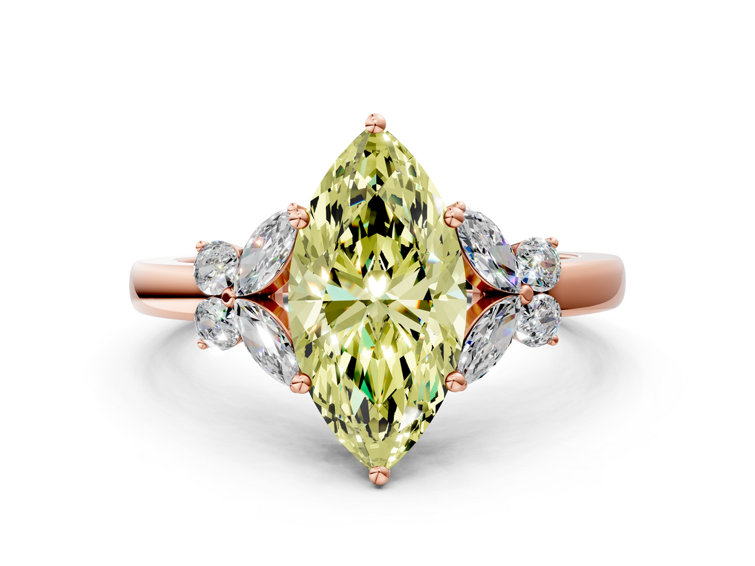 Rose gold Fancy Yellow Marquise  Cut Solitaire Floral Diamond Ring with Four-Prong Setting