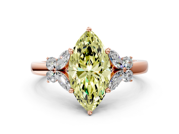 Rose gold Fancy Yellow Marquise  Cut Solitaire Floral Diamond Ring with Four-Prong Setting