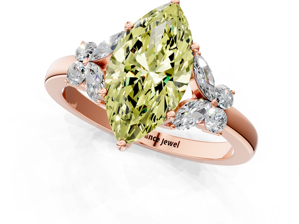 Rose gold Fancy Yellow Marquise  Cut Solitaire Floral Diamond Ring with Four-Prong Setting