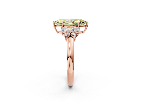 Rose gold Fancy Yellow Marquise  Cut Solitaire Floral Diamond Ring with Four-Prong Setting