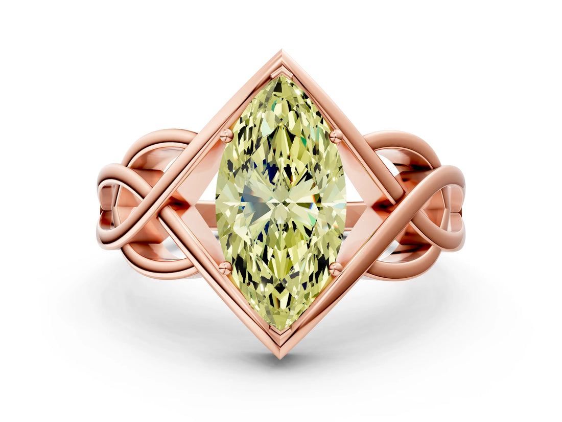 Rose gold Fancy Yellow Marquise Cut Solitaire Intertwined Band Prong Setting Ring_12