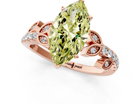 Rose gold Fancy Yellow Marquise Cut Solitaire Leaf-Inspired Diamond Ring with Pavé Band and Four-Prong Setting_1