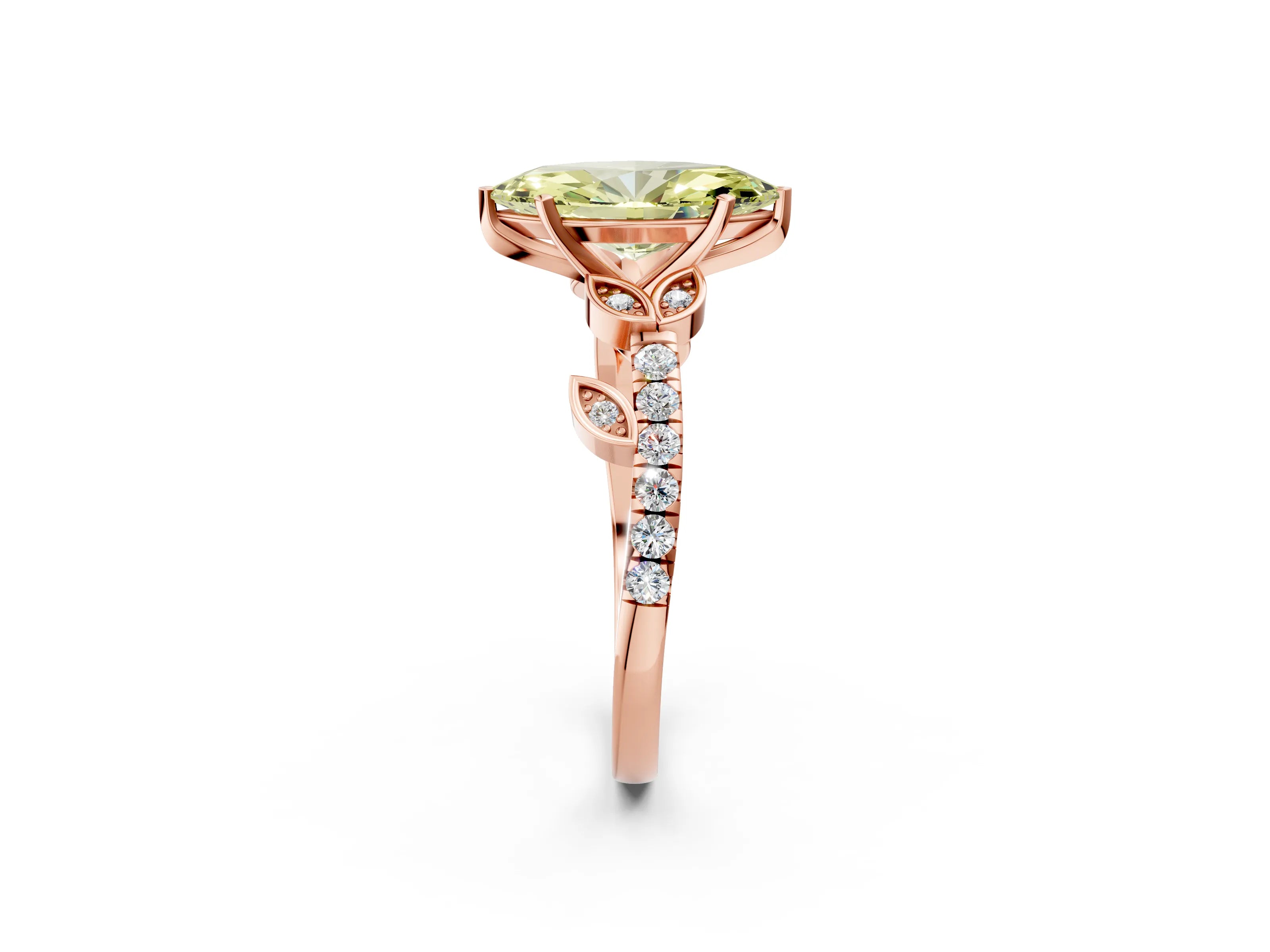Rose gold Fancy Yellow Marquise Cut Solitaire Leaf-Inspired Diamond Ring with Pavé Band and Four-Prong Setting_2