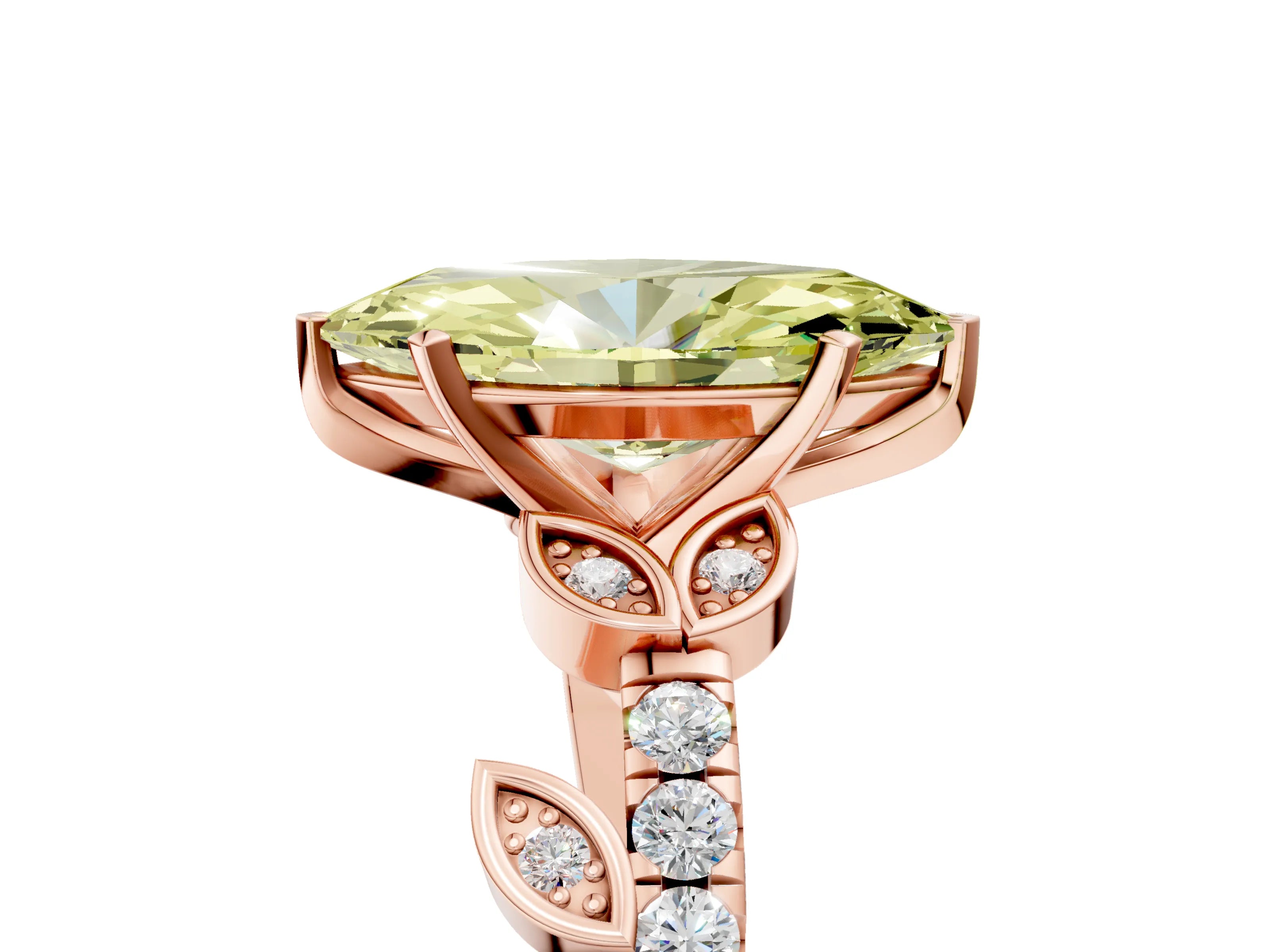 Rose gold Fancy Yellow Marquise Cut Solitaire Leaf-Inspired Diamond Ring with Pavé Band and Four-Prong Setting_5