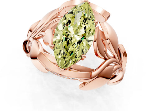 Rose gold Fancy Yellow Marquise Cut Solitaire Leaf-Inspired Engagement Ring with Prong Setting_1