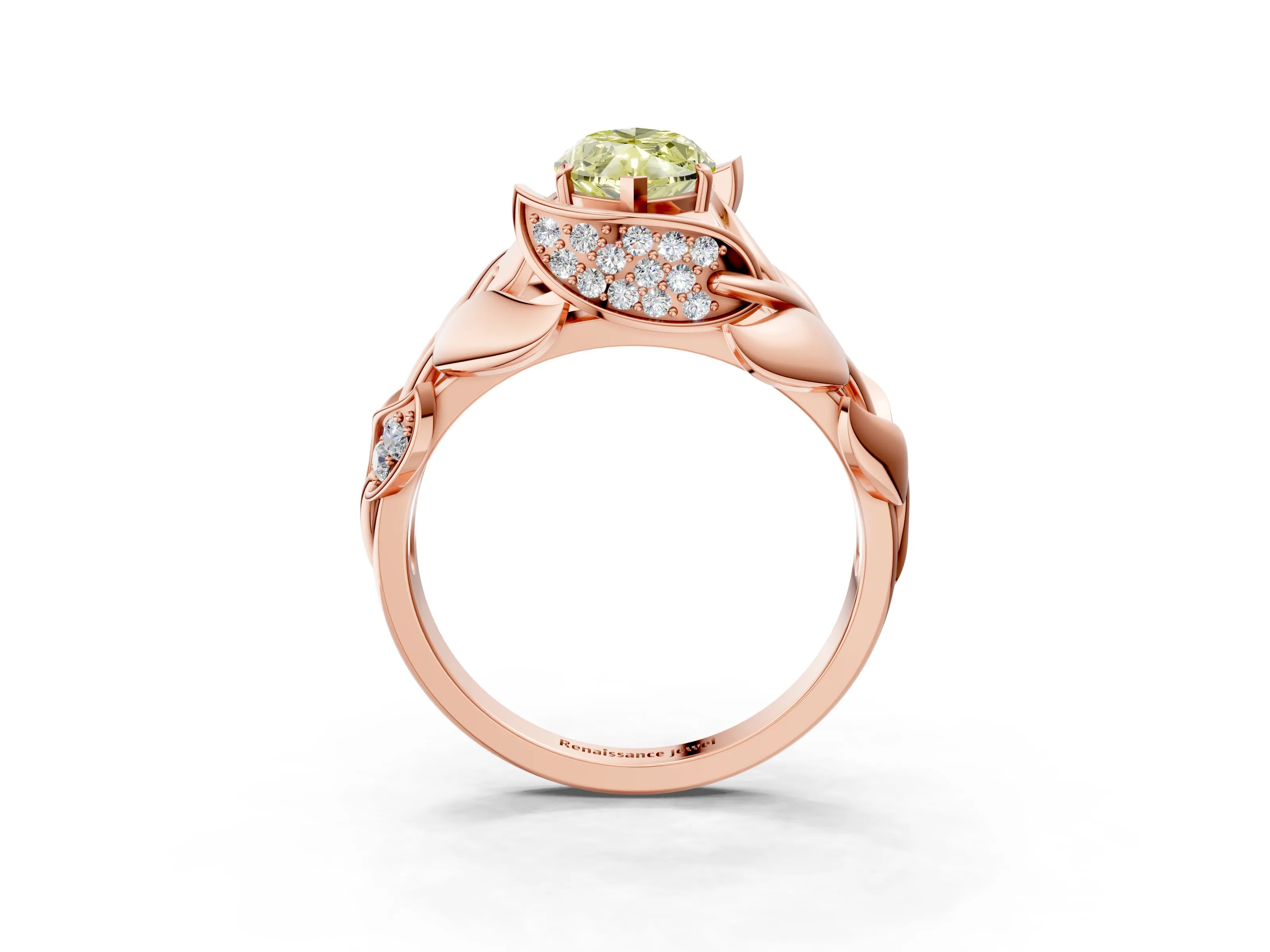 Rose gold Fancy Yellow Marquise Cut Solitaire Leaf-Inspired Engagement Ring with Prong Setting_3
