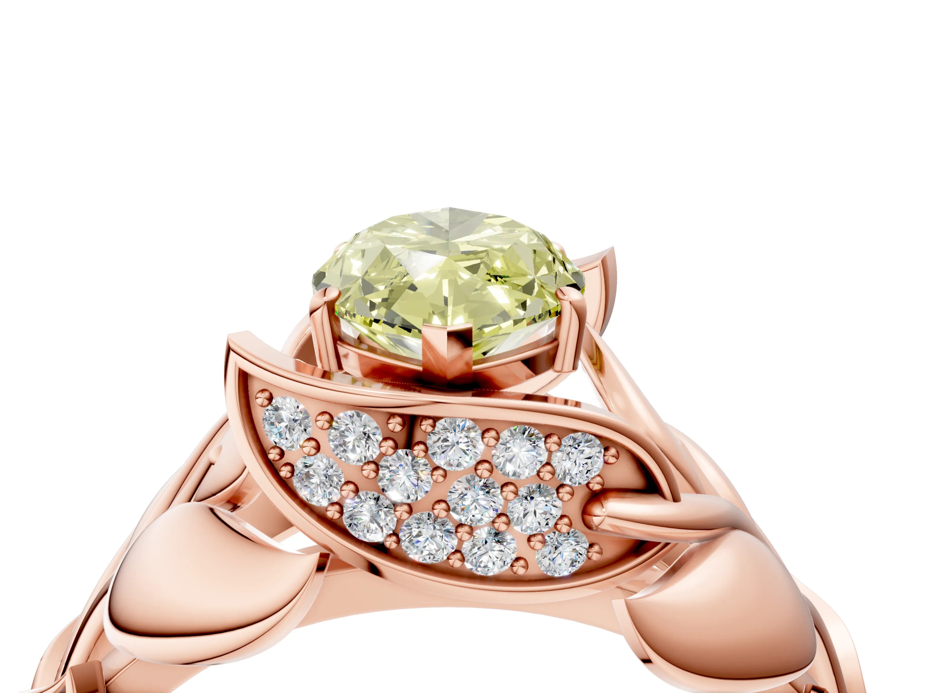 Rose gold Fancy Yellow Marquise Cut Solitaire Leaf-Inspired Engagement Ring with Prong Setting_4