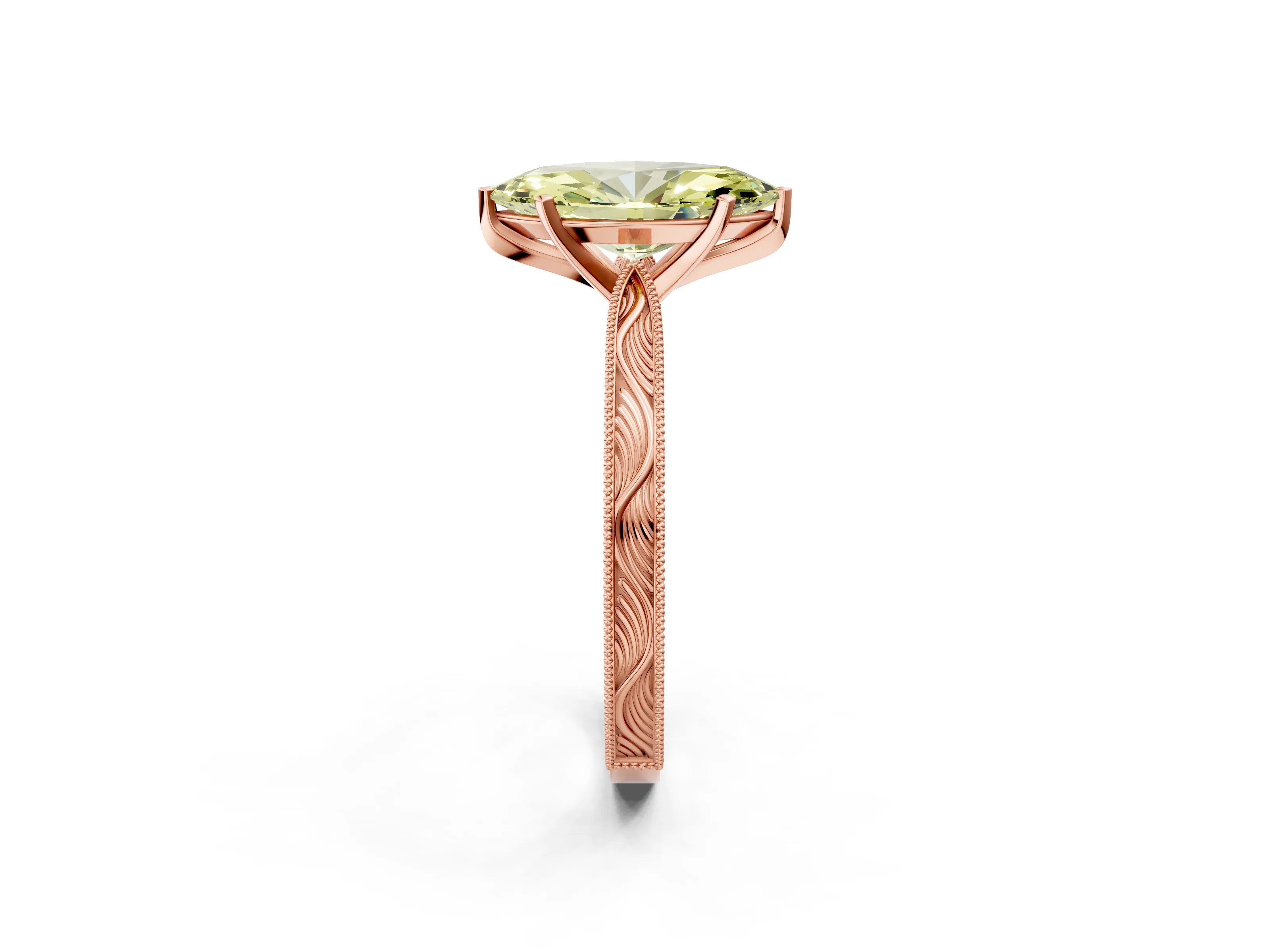 Rose gold Fancy Yellow Marquise Cut Solitaire Milgrain Engraved Band with Four-Prong Setting_2