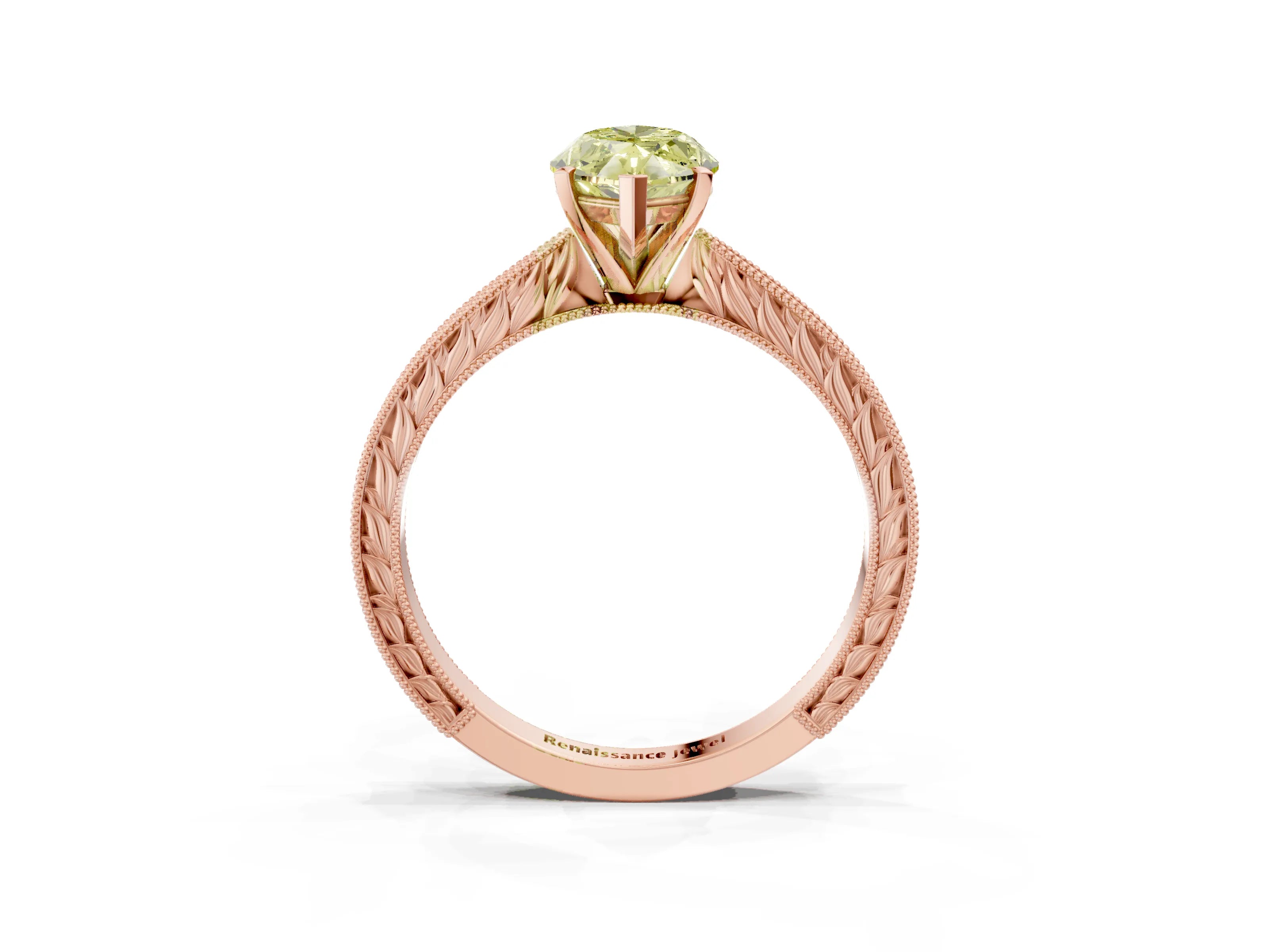 Rose gold Fancy Yellow Marquise Cut Solitaire Milgrain Engraved Band with Four-Prong Setting_3