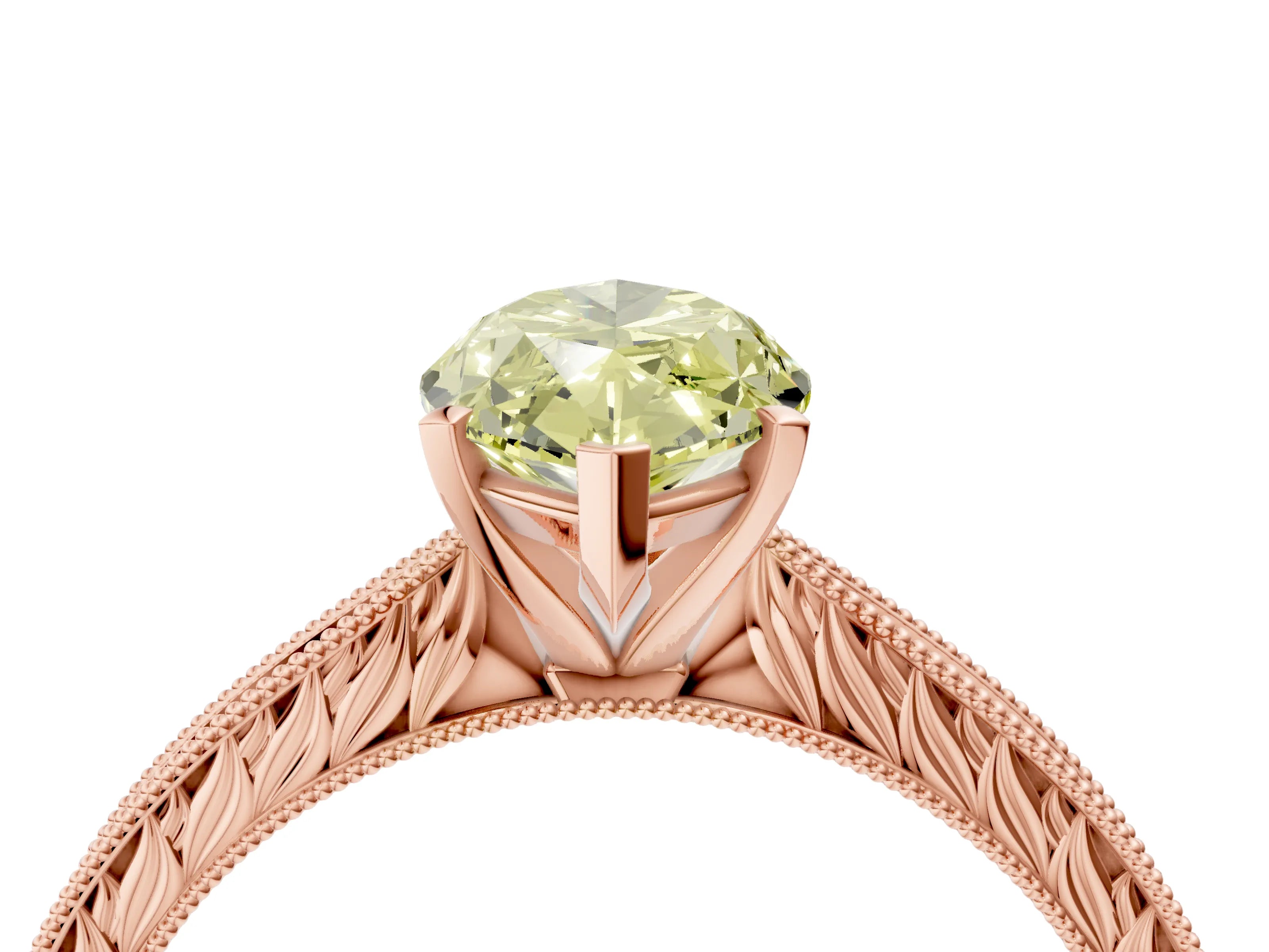 Rose gold Fancy Yellow Marquise Cut Solitaire Milgrain Engraved Band with Four-Prong Setting_4