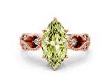 Rose gold Fancy Yellow Marquise Cut Solitaire Milgrain Leaf Band with Prong Setting