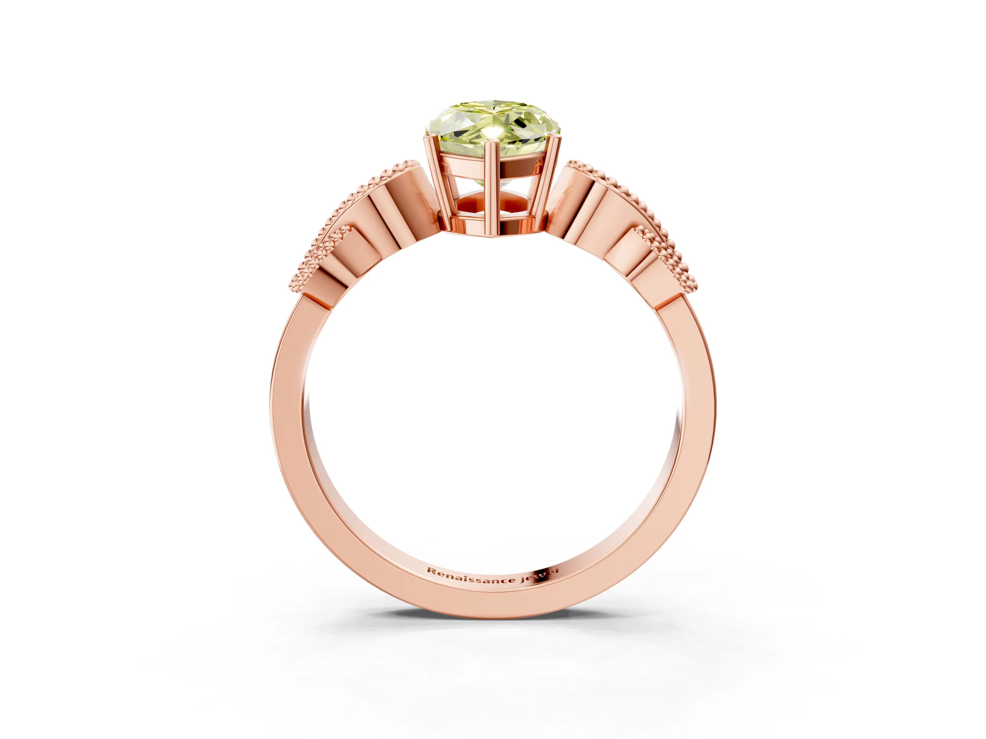 Rose gold Fancy Yellow Marquise Cut Solitaire Milgrain Leaf Band with Prong Setting_3