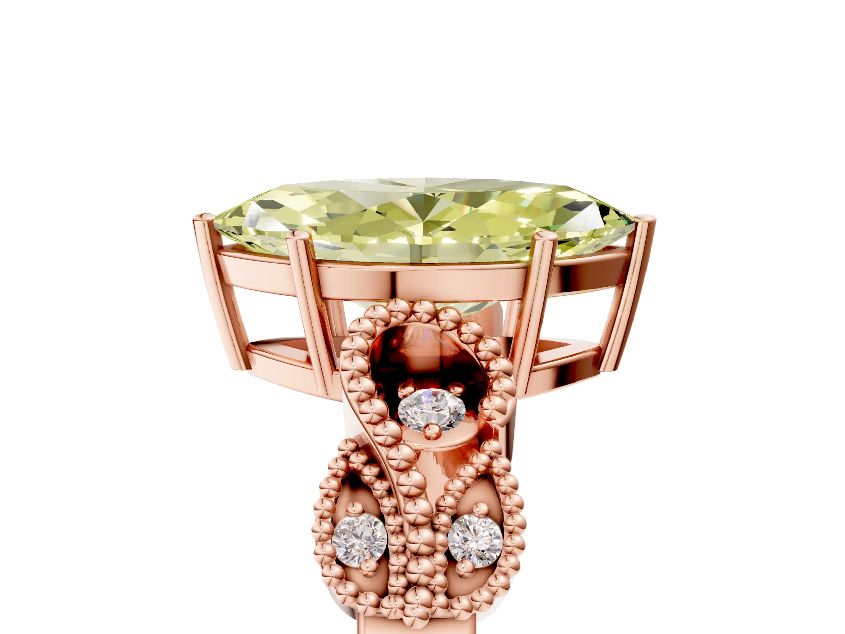 Rose gold Fancy Yellow Marquise Cut Solitaire Milgrain Leaf Band with Prong Setting_5