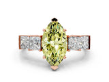 Rose gold Fancy Yellow Marquise Cut Solitaire Princess Side Stone Engraved Band Prong Setting Ring