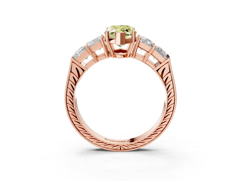 Rose gold Fancy Yellow Marquise Cut Solitaire Princess Side Stone Engraved Band Prong Setting Ring_3