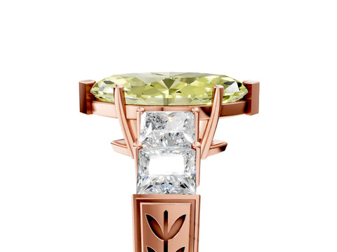 Rose gold Fancy Yellow Marquise Cut Solitaire Princess Side Stone Engraved Band Prong Setting Ring_5