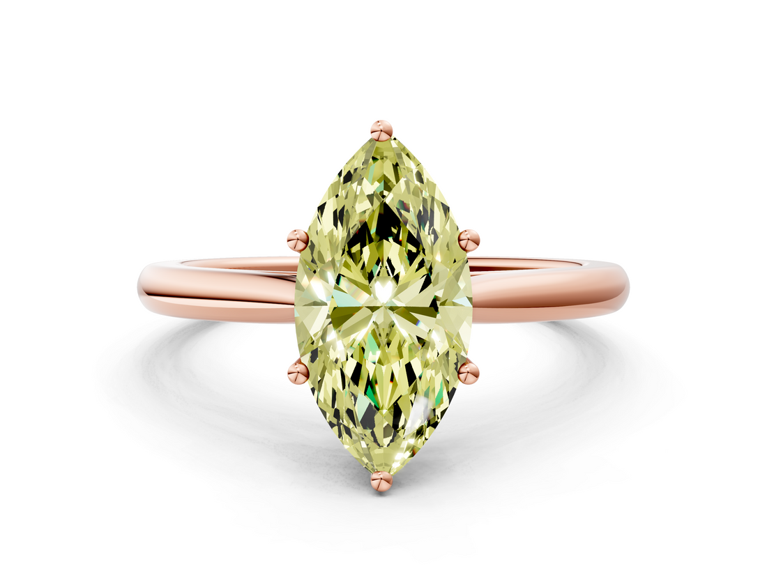 Rose gold Fancy Yellow Marquise  Cut Solitaire Ring with Cathedral Band and Four-Prong Setting