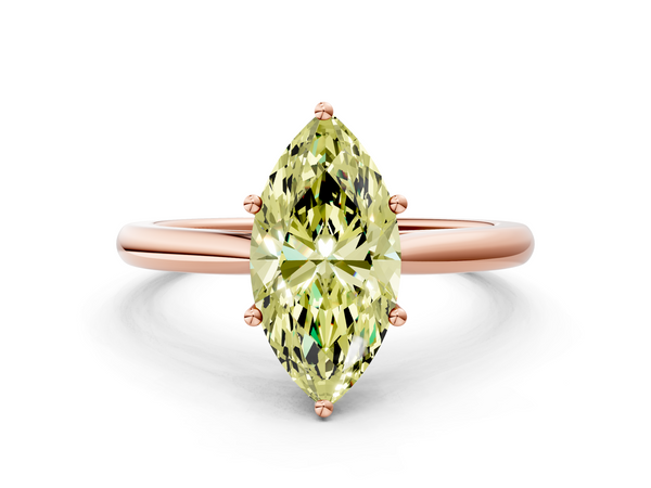 Rose gold Fancy Yellow Marquise  Cut Solitaire Ring with Cathedral Band and Four-Prong Setting