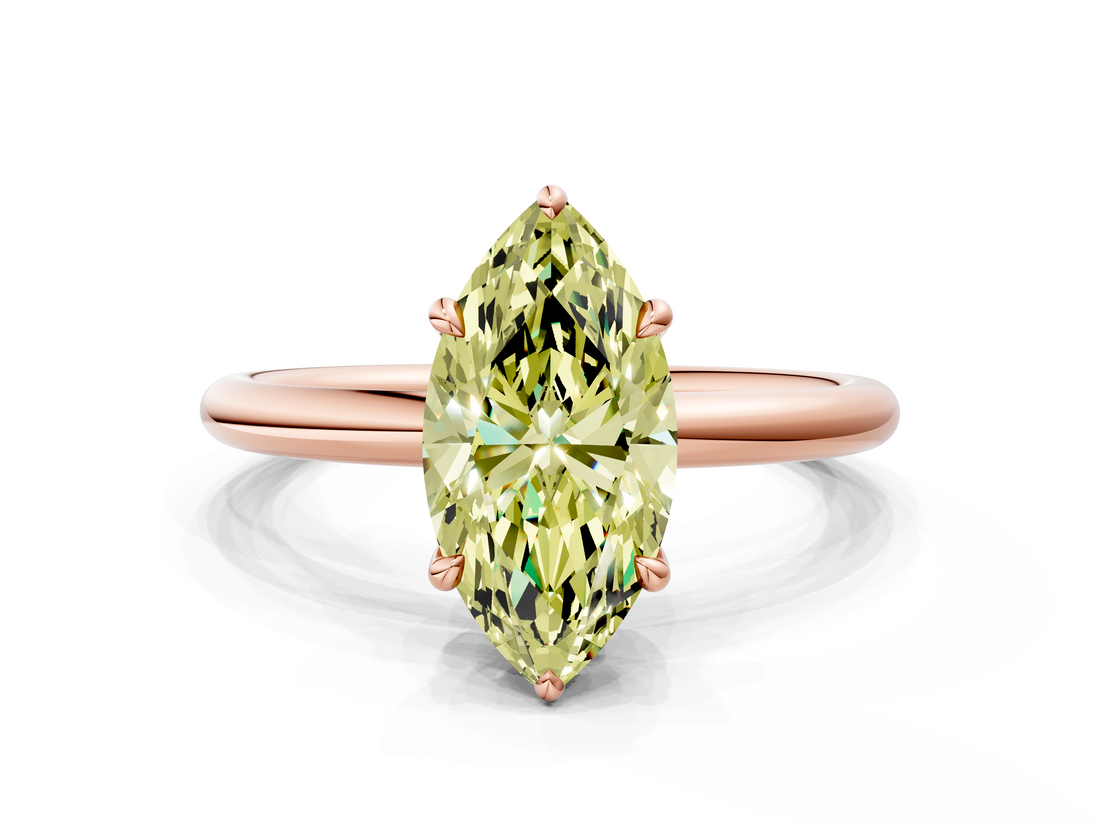 Rose gold Fancy Yellow Marquise  Cut Solitaire Ring with Thin Band and Four-Prong Setting