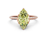 Rose gold Fancy Yellow Marquise Cut Solitaire Split Shank Pave Diamond Engagement Ring with Four-Prong Setting