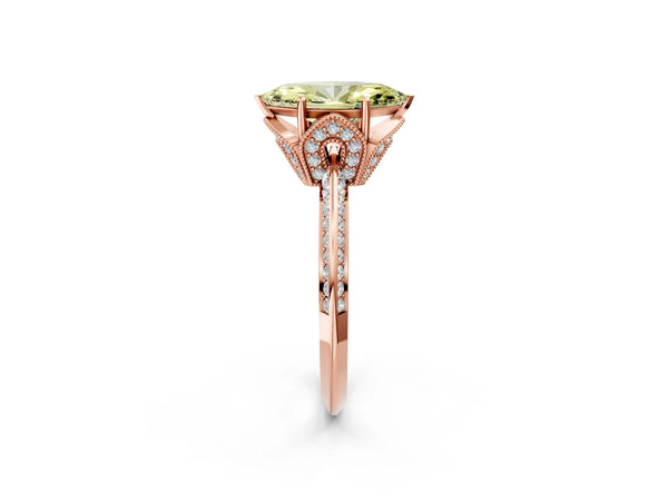 Rose Gold Marquise Graduated Pave Engagement Ring Setting for Fancy Yellow Center