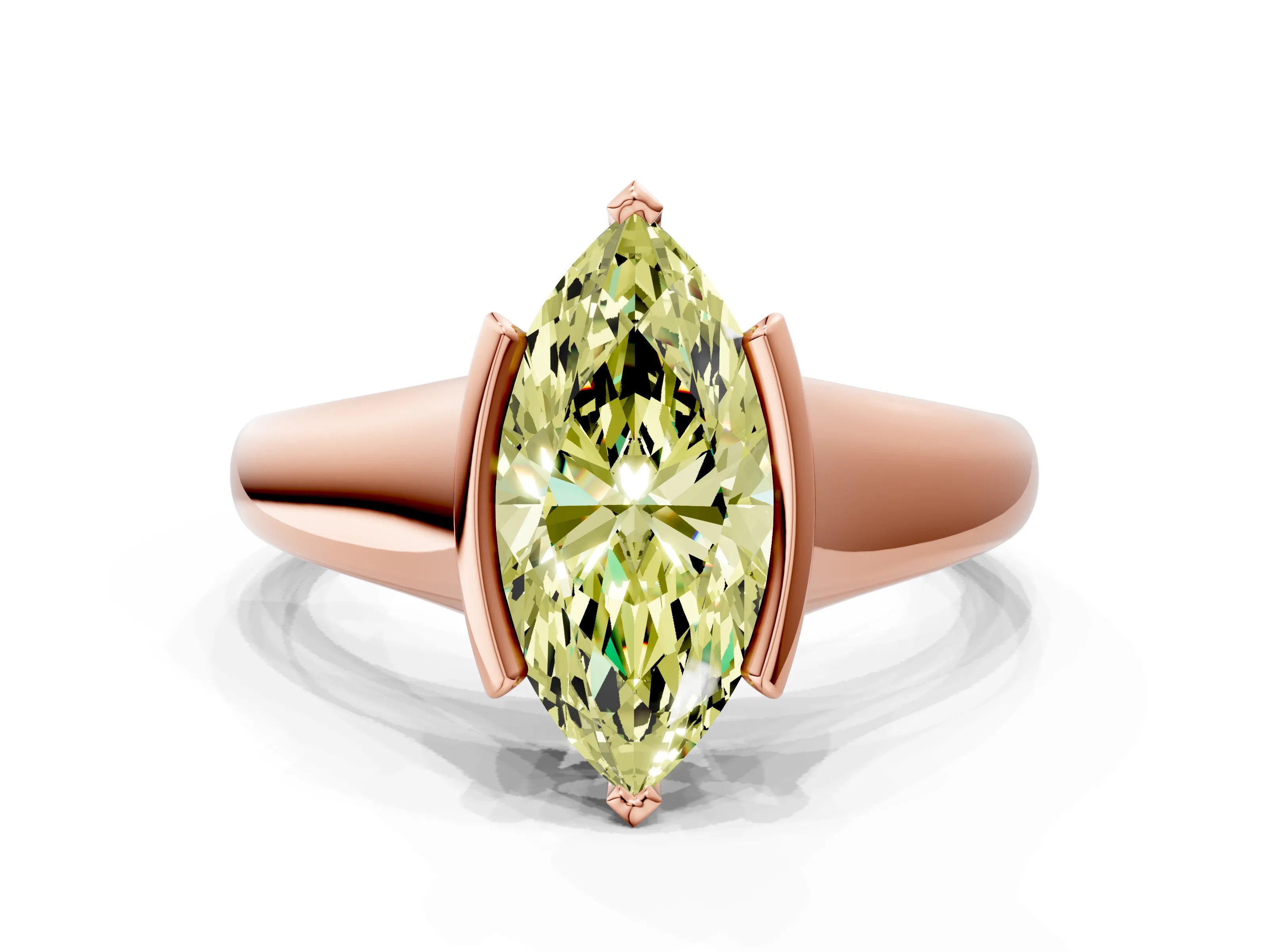 Rose gold Fancy Yellow Marquise Cut Solitaire Tension Set Diamond Ring with Split Shank Band