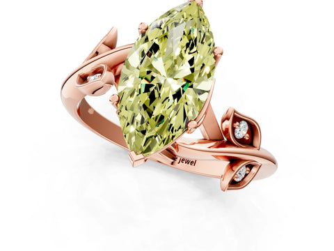 Rose gold Fancy Yellow Marquise Cut Solitaire Twist Engagement Ring with Leaf Accents and Prong Setting_13