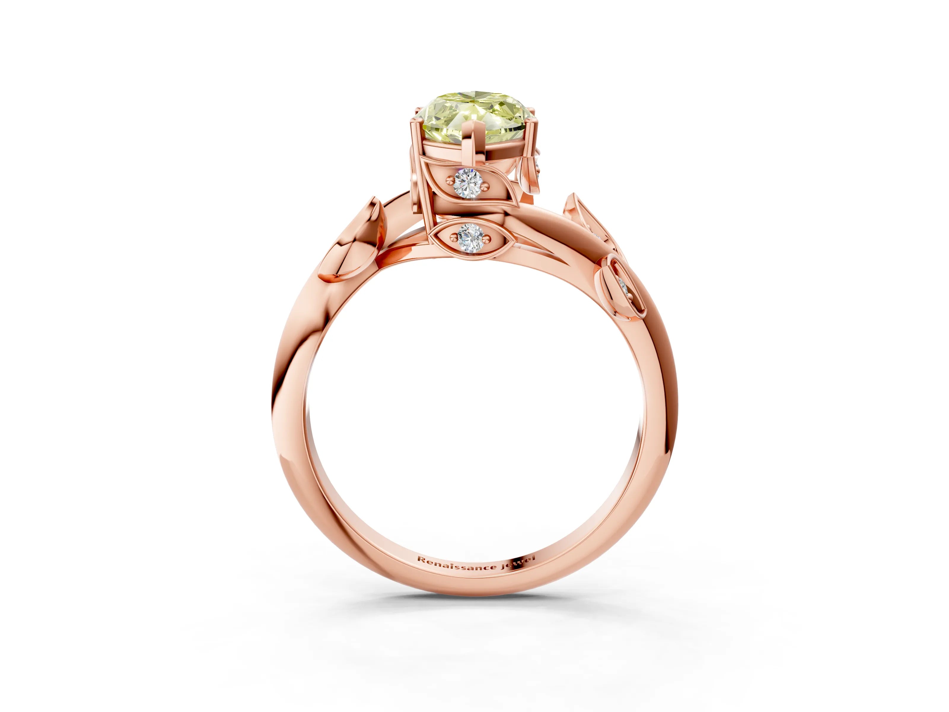 Rose gold Fancy Yellow Marquise Cut Solitaire Twist Engagement Ring with Leaf Accents and Prong Setting_15