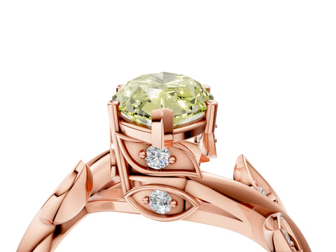 Rose gold Fancy Yellow Marquise Cut Solitaire Twist Engagement Ring with Leaf Accents and Prong Setting_16