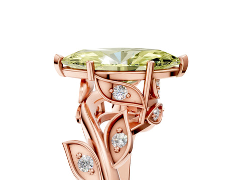 Rose gold Fancy Yellow Marquise Cut Solitaire Twist Engagement Ring with Leaf Accents and Prong Setting_17