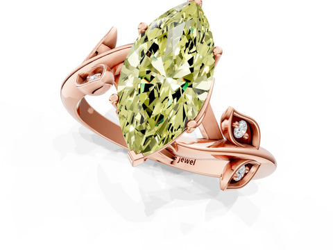 Rose gold Fancy Yellow Marquise Cut Solitaire Twist Engagement Ring with Leaf Accents and Prong Setting_1