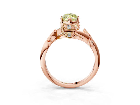 Rose gold Fancy Yellow Marquise Cut Solitaire Twist Engagement Ring with Leaf Accents and Prong Setting_3