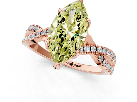 Rose gold Fancy Yellow Marquise Cut Solitaire Twist Pave Diamond Engagement Ring with Prong Setting_1