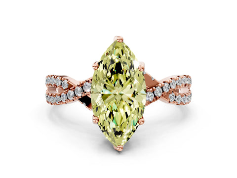 Rose gold Fancy Yellow Marquise Cut Solitaire Twist Pave Diamond Engagement Ring with Prong Setting_36