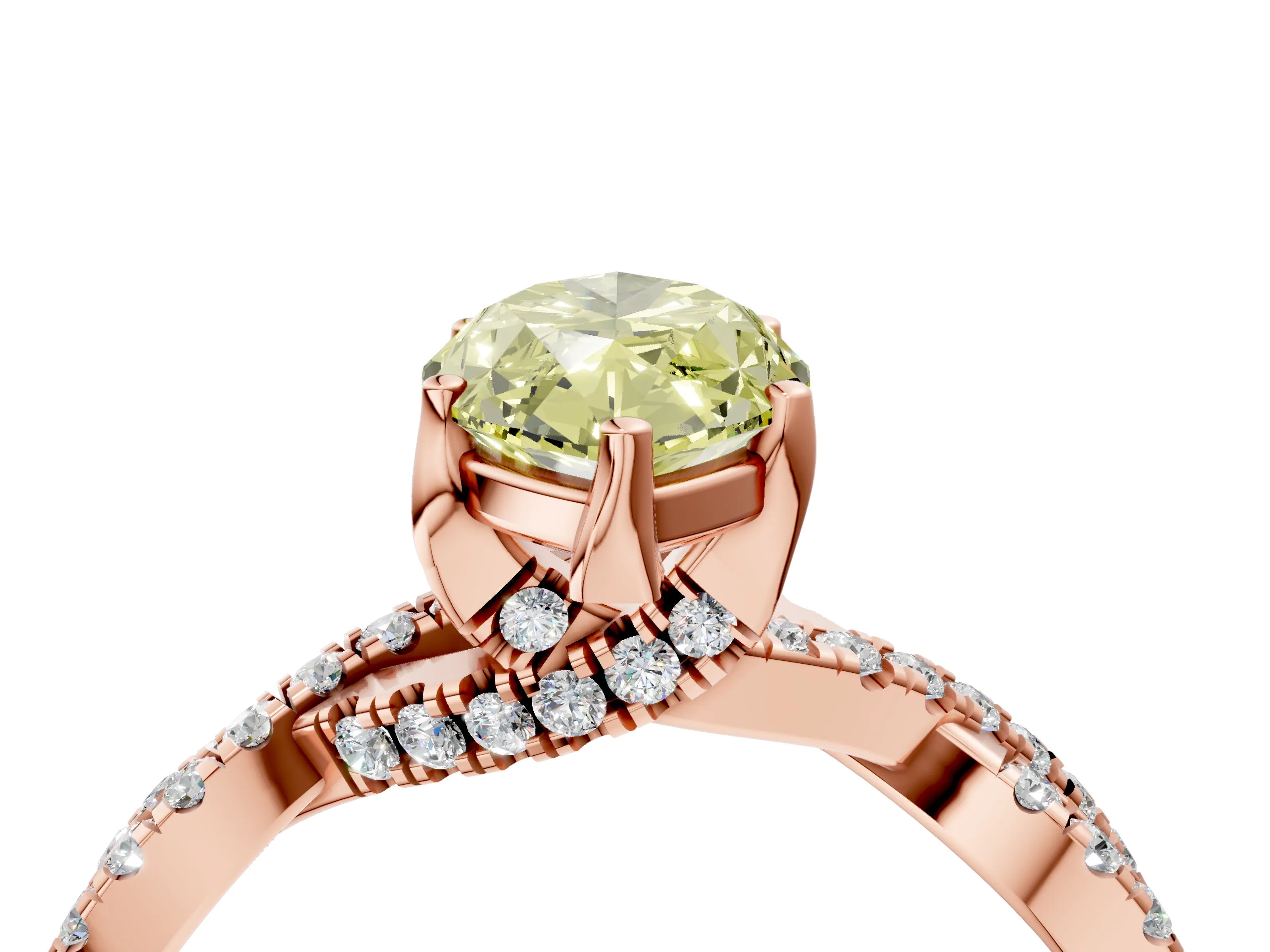 Rose gold Fancy Yellow Marquise Cut Solitaire Twist Pave Diamond Engagement Ring with Prong Setting_4