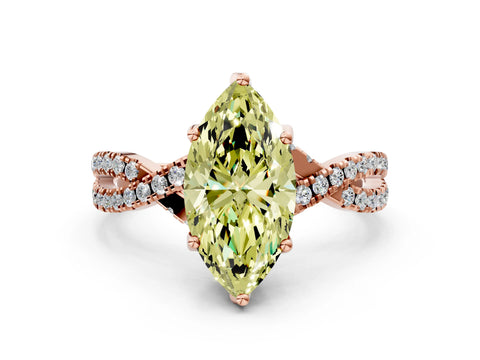 Rose gold Fancy Yellow Marquise Cut Solitaire Twist Pave Diamond Engagement Ring with Prong Setting