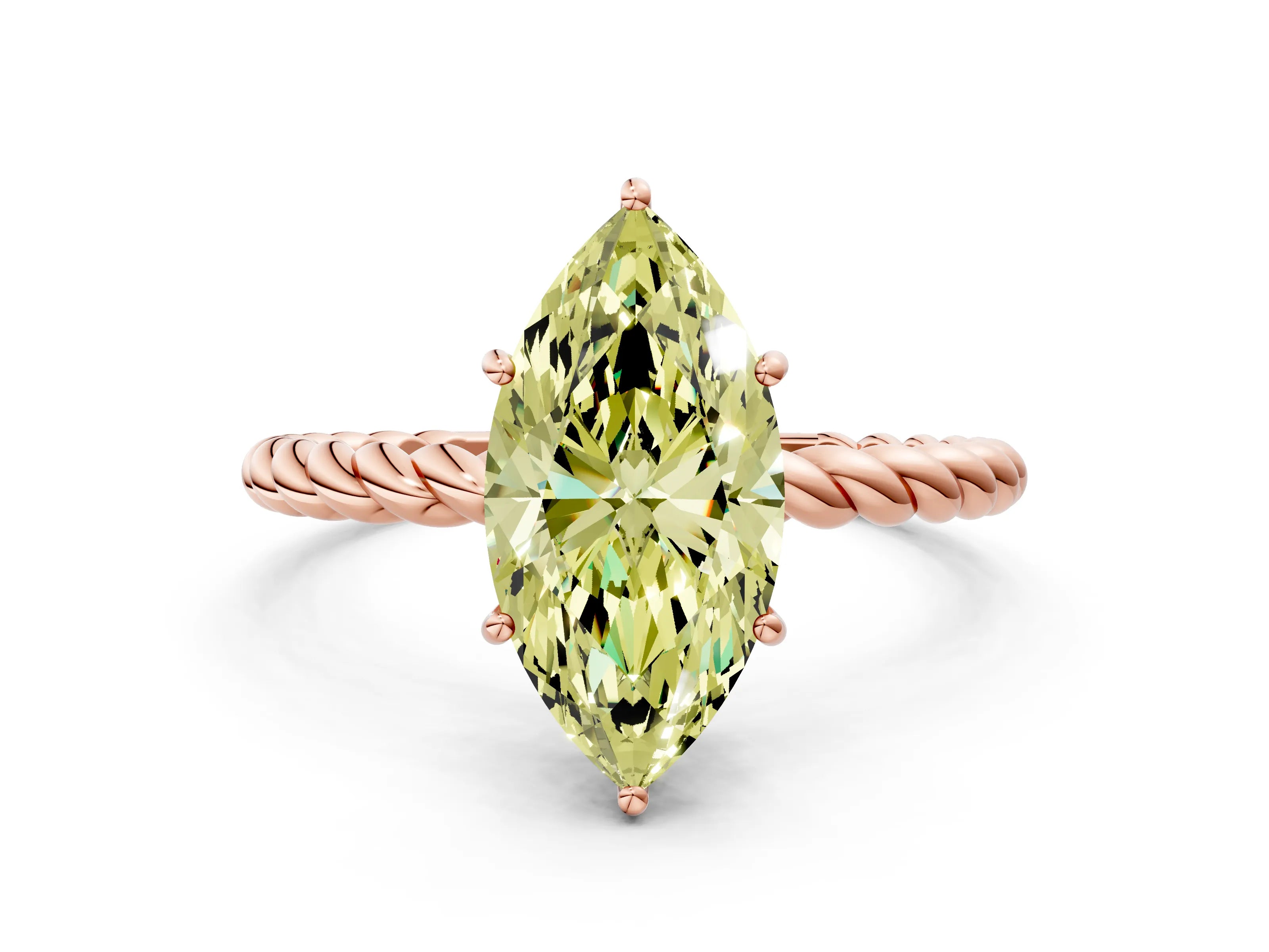Rose gold Fancy Yellow Marquise Cut Solitaire Twisted Band 4-Prong Ring