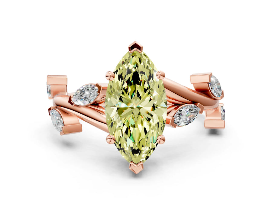 Rose gold Fancy Yellow Marquise Cut Solitaire Twisted Band Marquise Accent Prong Setting Ring